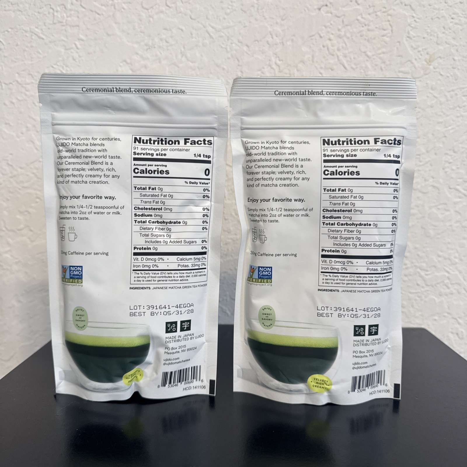 Ujido Ceremonial Blend Matcha Green Tea Powder 4 oz each. (2 Bags)
