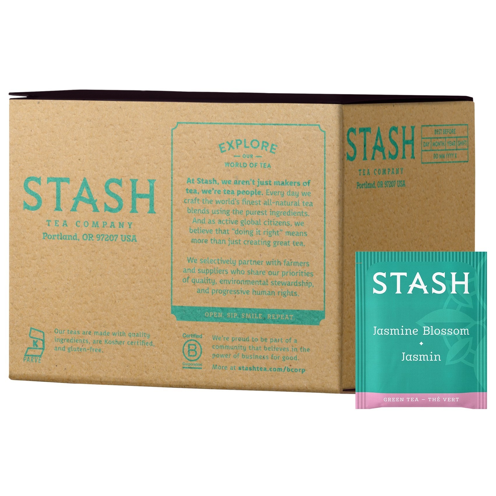 Stash Tea Jasmine Blossom Green Tea 100 Count Box of Tea Bags in Foil