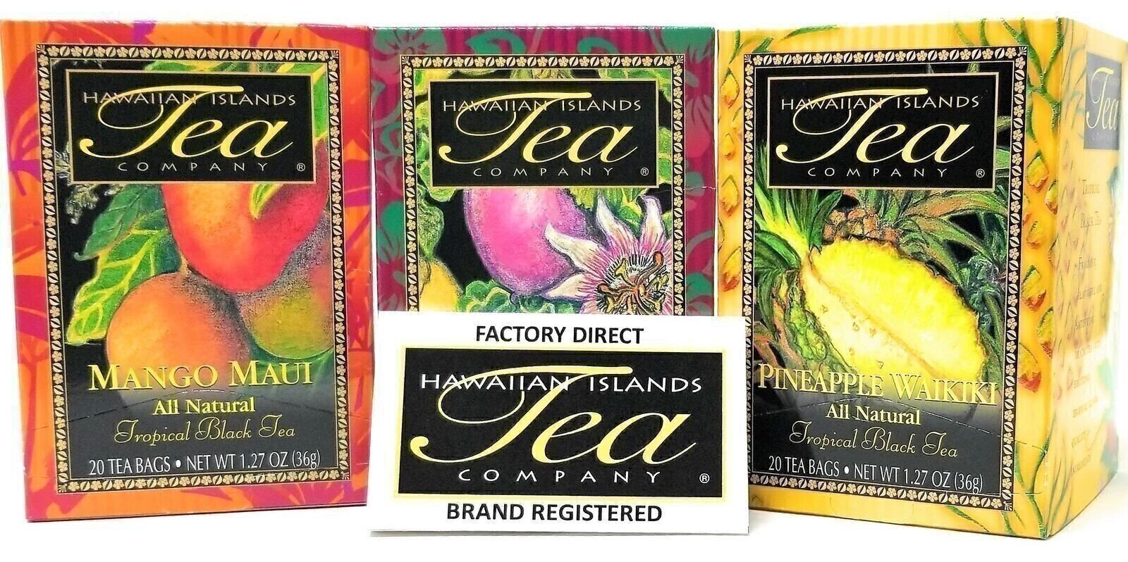 Tropical Tea Gift Set, Mango, Passion Fruit, Pineapple, 60 Tea Bags, 3 Boxes