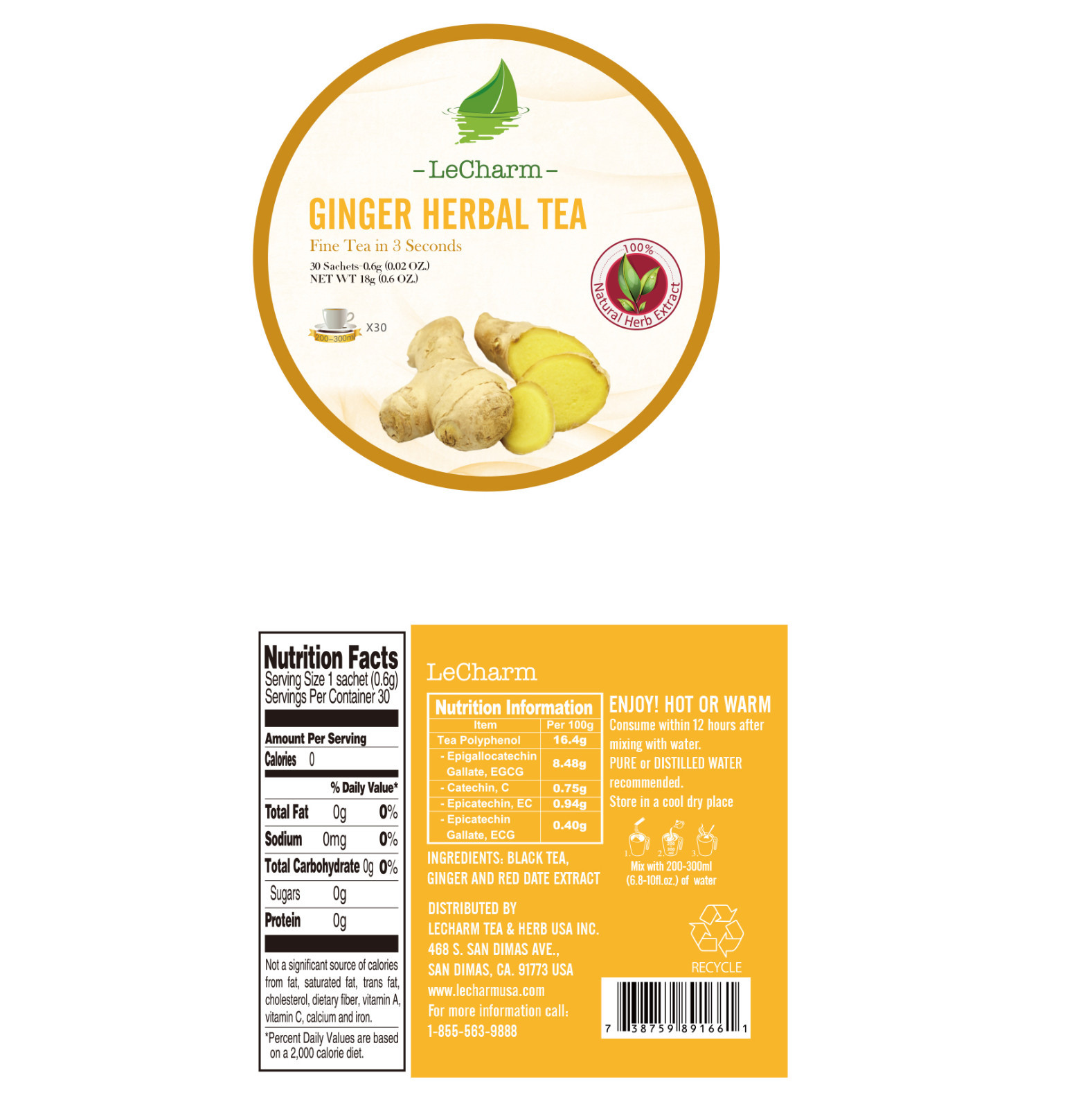 30 Sachets Ginger Herbal Tea Extract