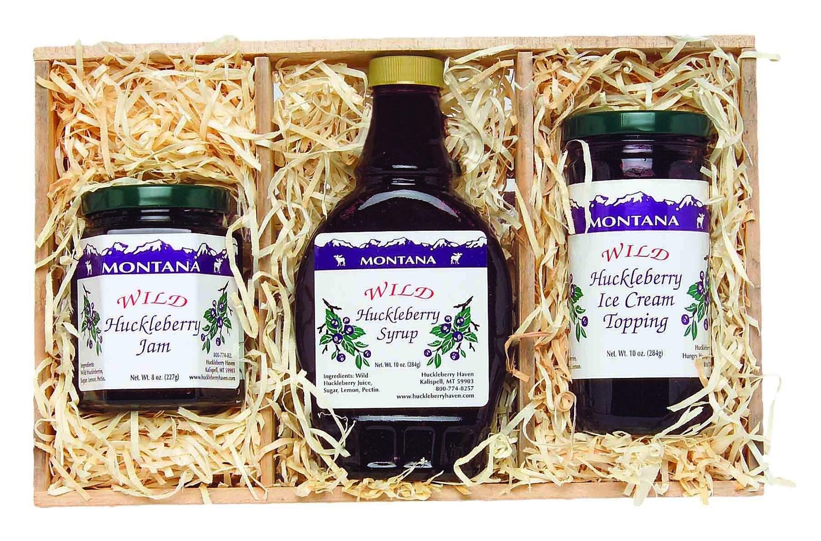 Montana Huckleberry Gift Crate Includes Syrup 10 Oz Jam 8 Oz Topping 10 Oz