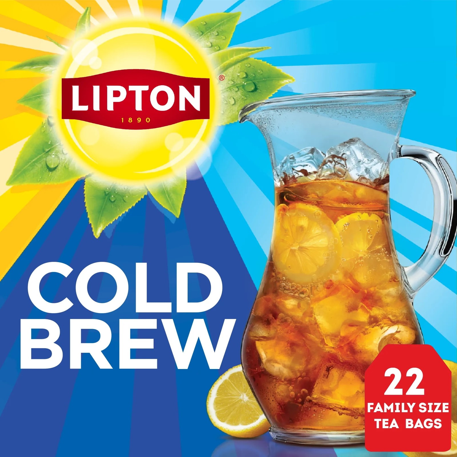 (6 pack) Lipton Cold Brew Black Tea Bags, Family Size, 22 Count Free SHIP.