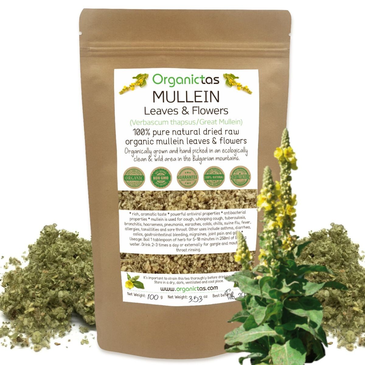 MULLEIN TEA – Organic Mullein Leaf Tea Verbascum thapsus – Mullein Lung Tea 100g