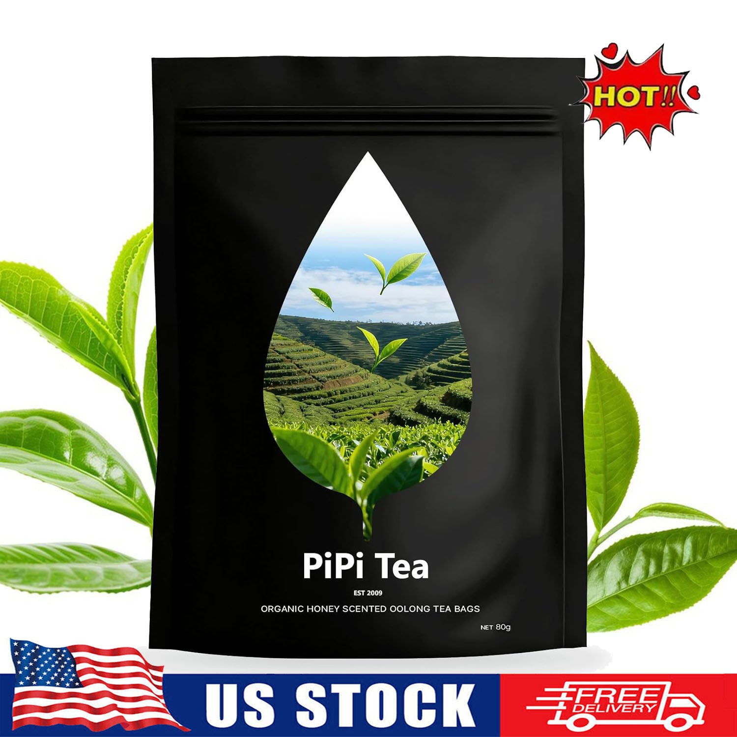 PiPi Tea Organic Oolong Bags – Whole Leaf, 20 (4g Each) Cortisol & Calming Tea🔥