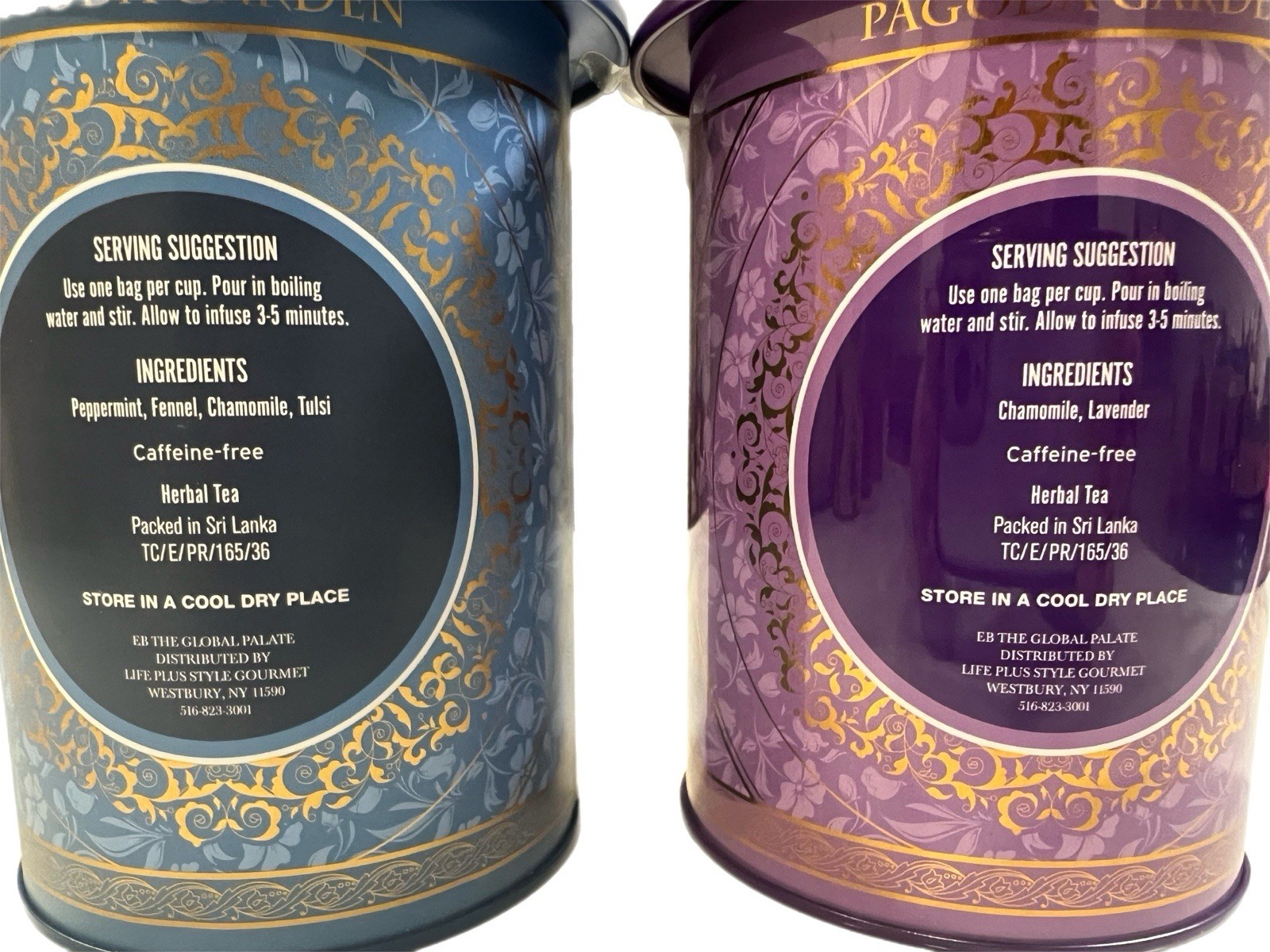 Pagoda Garden Sleep & Chamomile Lavender Herbal Tea Set 2 Tins 60 Bags Each