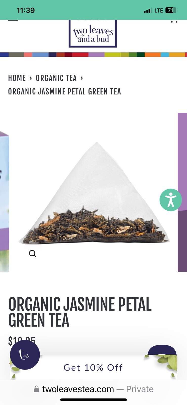 Organic Variety Pack Of 50 Single Packaged TWO LEAVES AND A BUD Tea Sachets