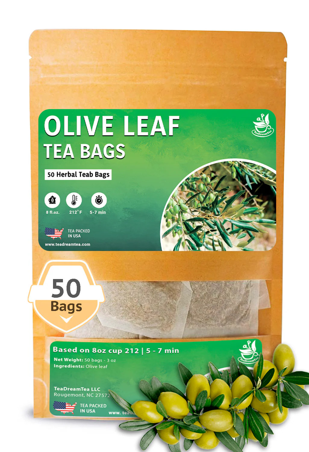 Olive Leaf Herbal Tea Bags Caffeine Free Immune Support 50-400 TeaDreamTea