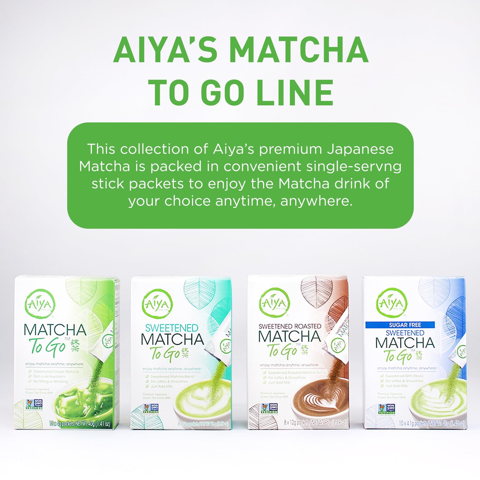 Aiya Matcha To Go Single Serve Packs – Ceremonial Grade Pure Matcha Green Tea…