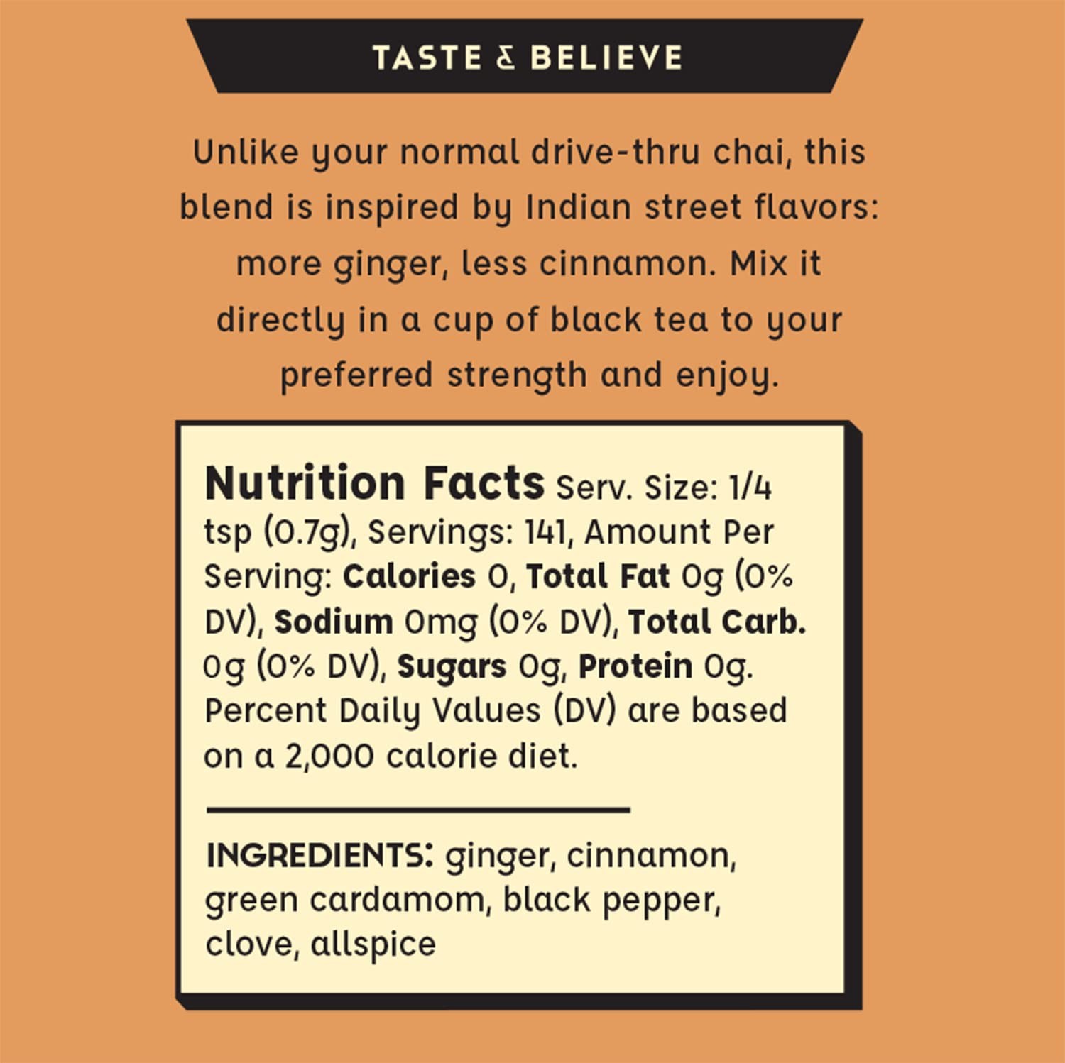 Chai Masala Spice Mix 2.1oz Unsweetened Powder Ginger Cardamom Cinnamon Tea