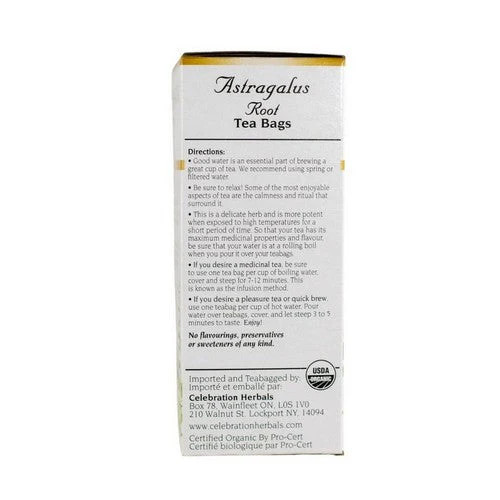 Organic Astragalus Root Tea 24 Bags By Celebration Herbals