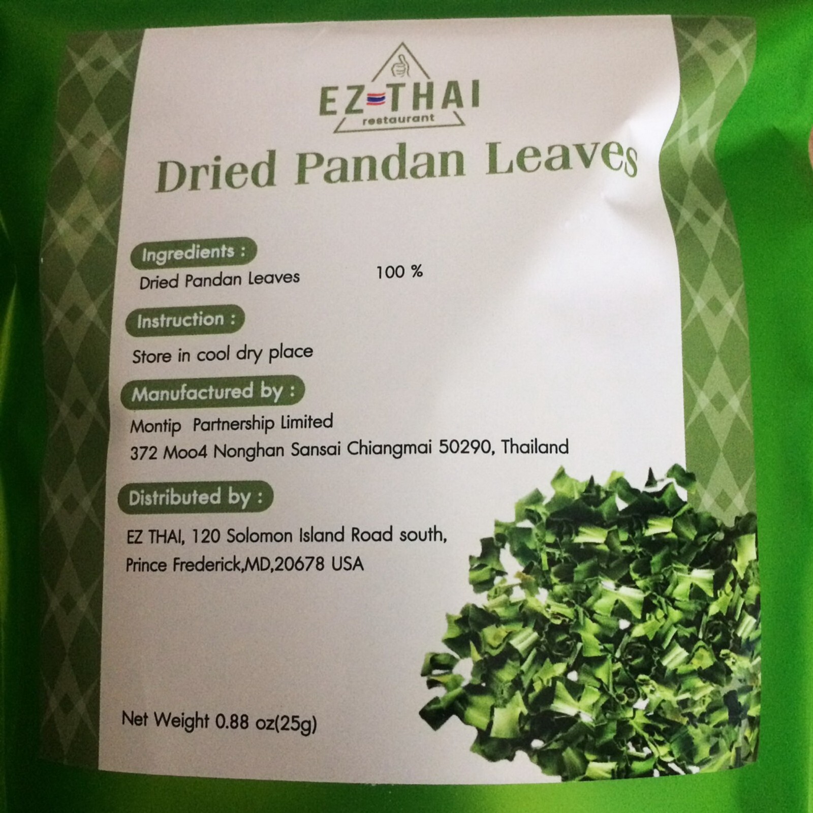 Green Dried Pandan Leaves 1oz Natural Herbal Tea Authentic Thai Flavor and Aroma