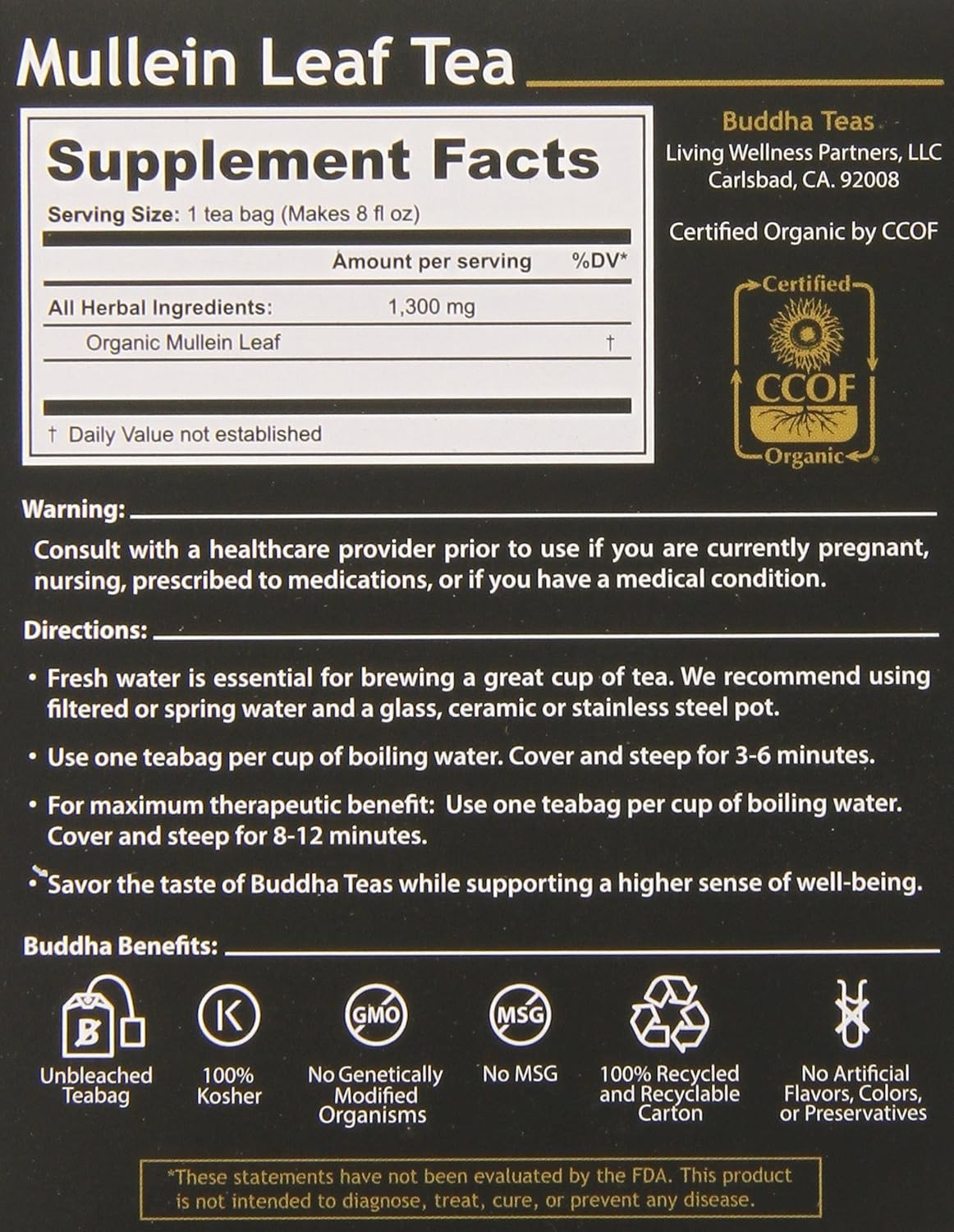 Organic Mullein Tea for Digestion, 108 Bags (6×18)