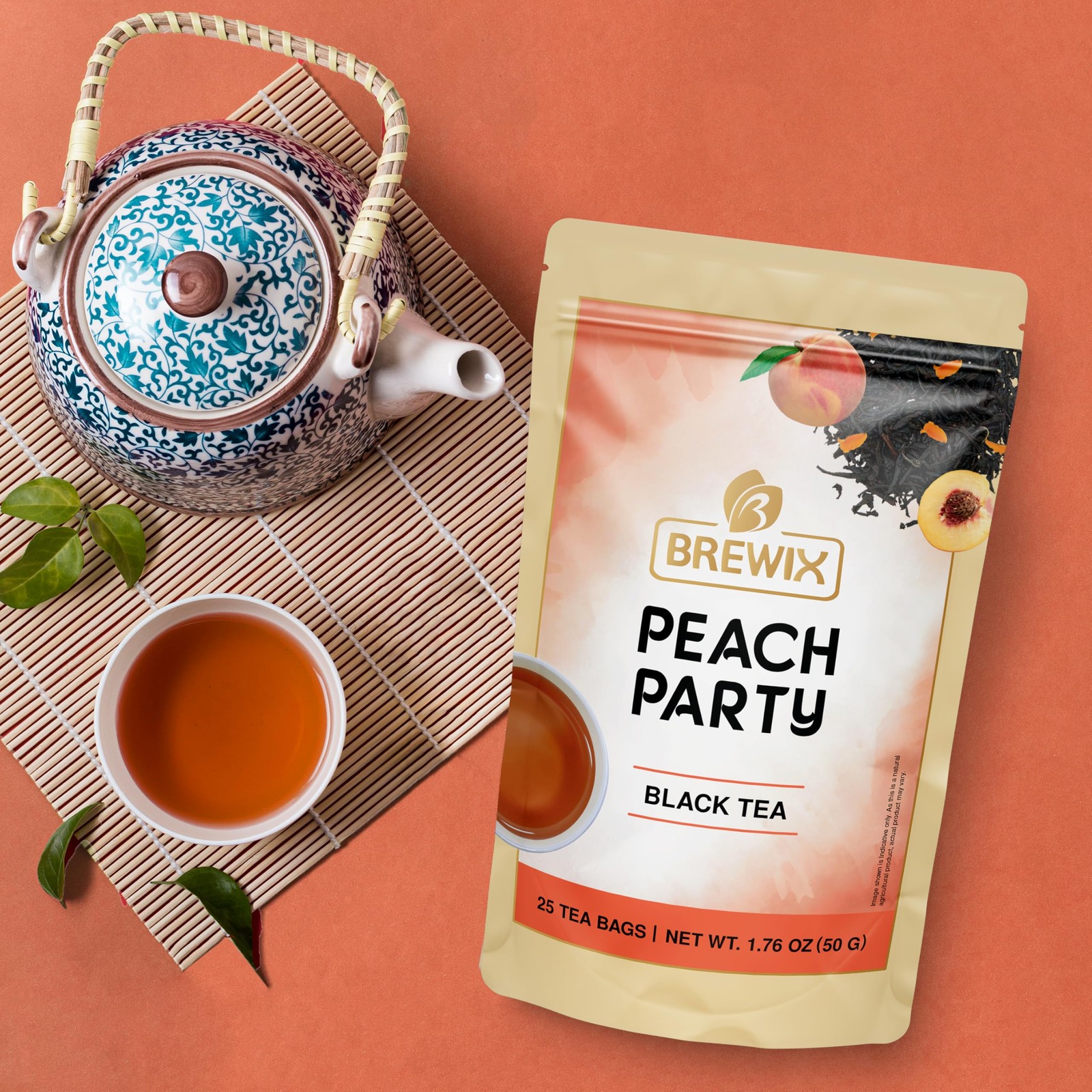 Peach Black Tea 25 Pyramid Bags – Premium Caffeinated Floral Drink