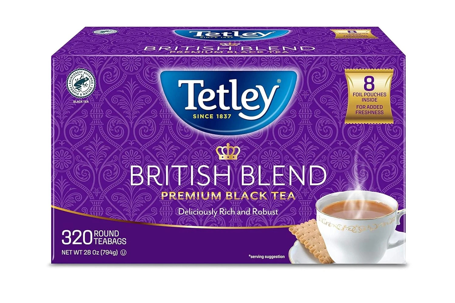 Tetley British Blend Premium Black Tea, 320 Tea Bags, Rainforest Alliance Certif
