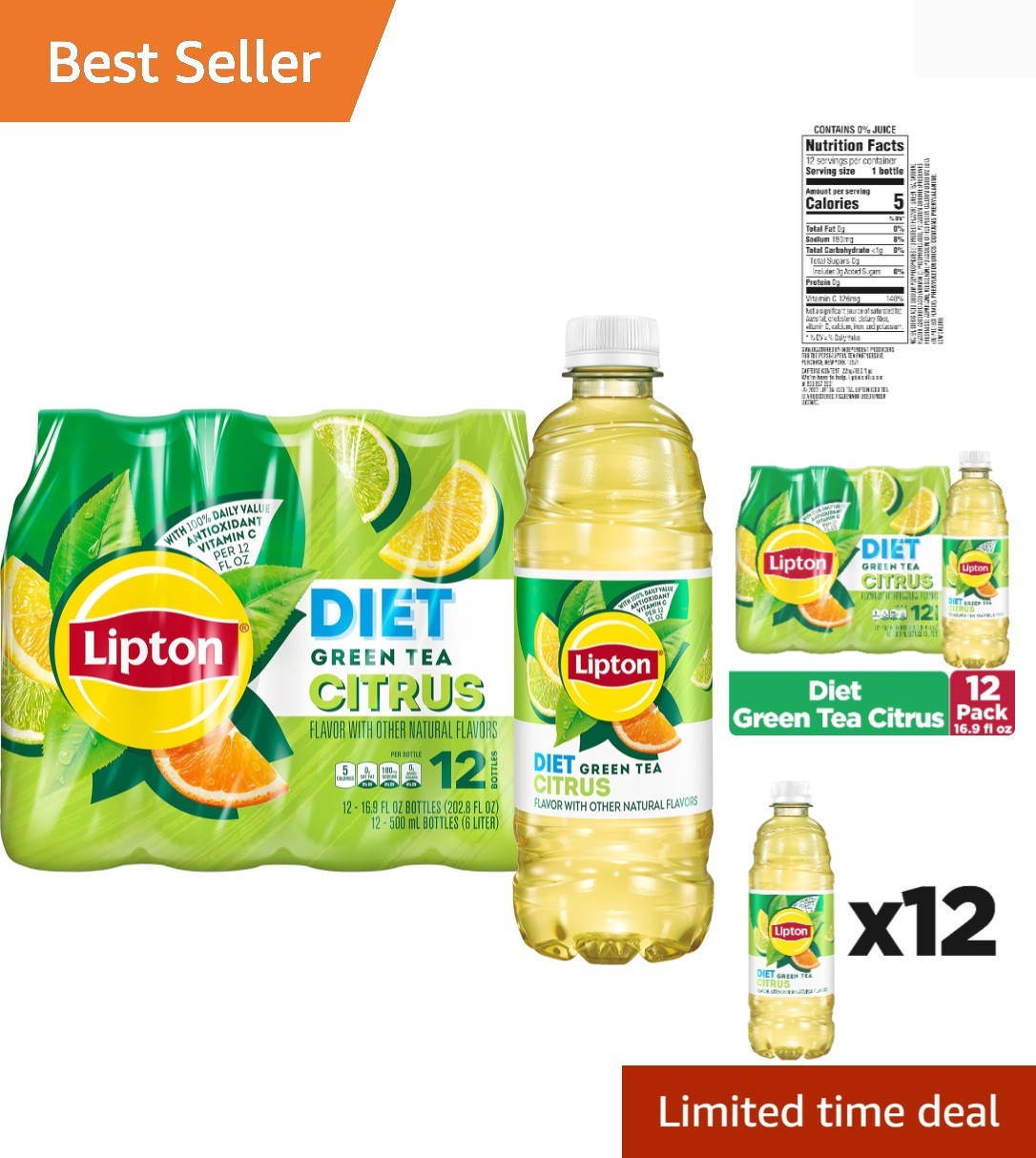 Revitalize Your Day: Pack of 12 Diet Green Tea Citrus – Zero Calories!