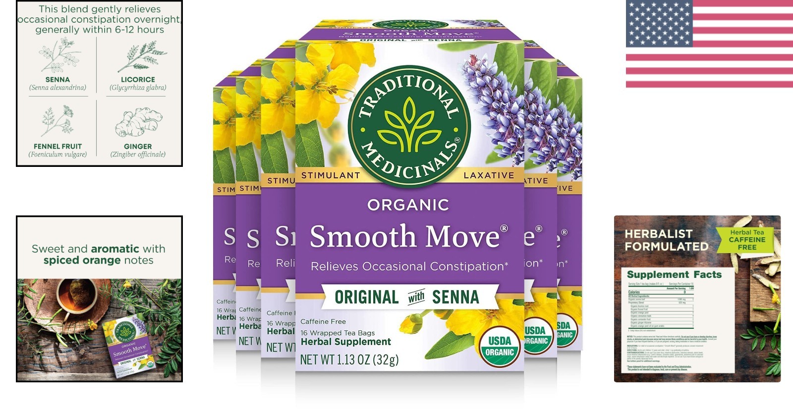 Organic Smooth Move Tea – 96 Bags of Gentle Laxative with Spiced Orange Flavor