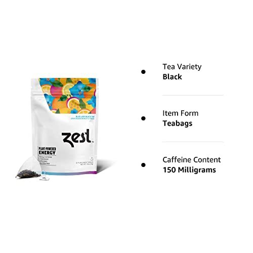 Zest 150mg High Caffeine Energy Leaf Blend – Blue Lady Black Tea – 20 Pack Ba…