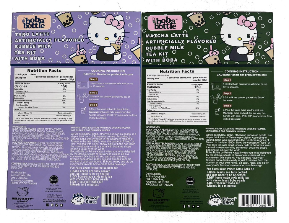 Boba Bottle Bubble Pearl Matcha Taro Instant Latte Milk – 8 Servings, 2 Flavors