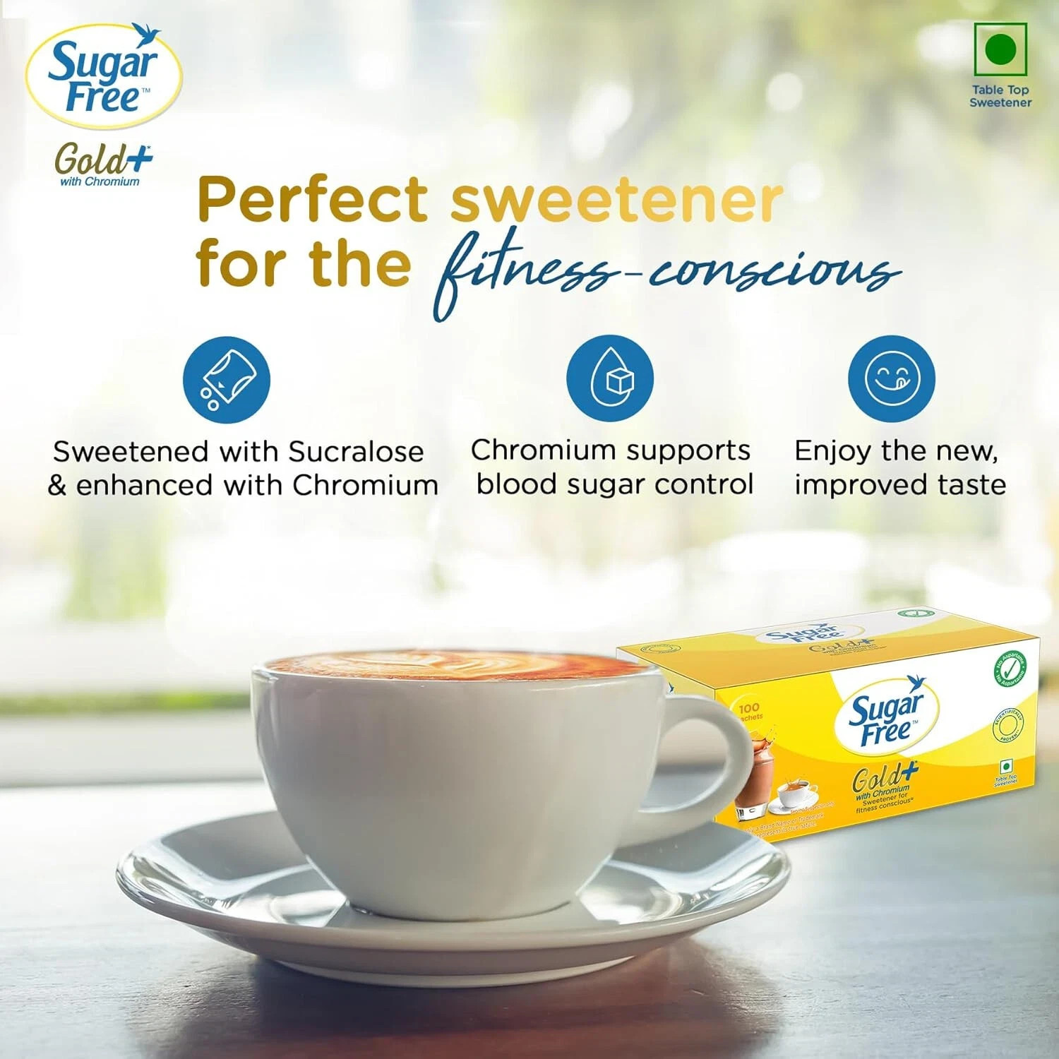 Sugar Free Gold Sweetener 100 Sachets Pack of 2 Low Calorie Free Shipping