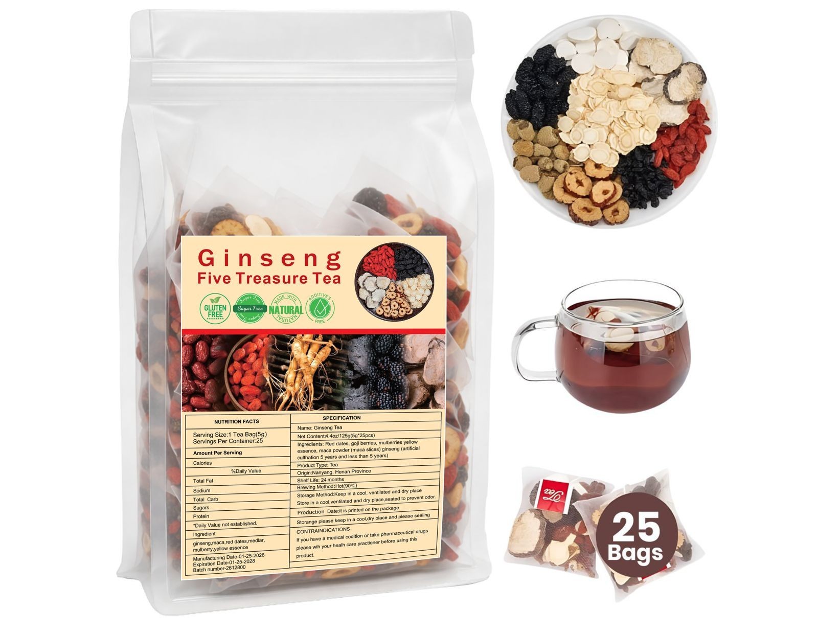 25pcs Ginseng six treasure tea , Kidney tea ,liver tea , red date kidney health