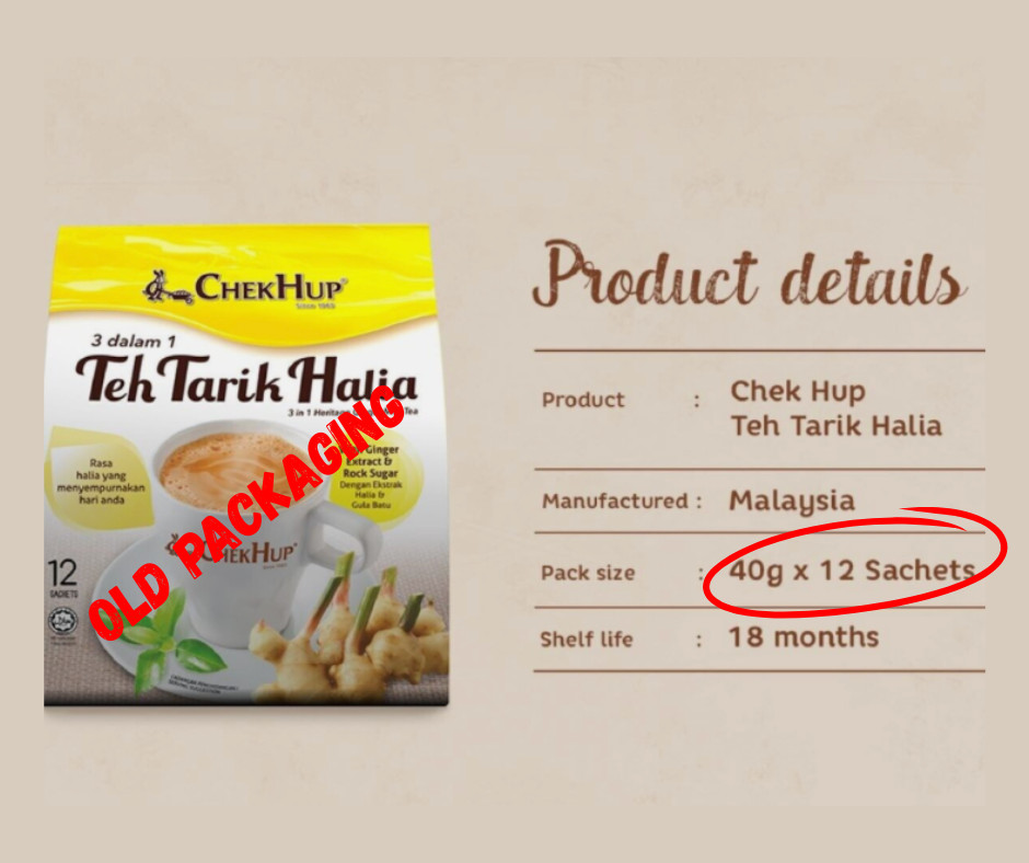 12 Pack Chek Hup 3in1 Teh Tarik Halia Ginger Milk Tea 12 Sachets