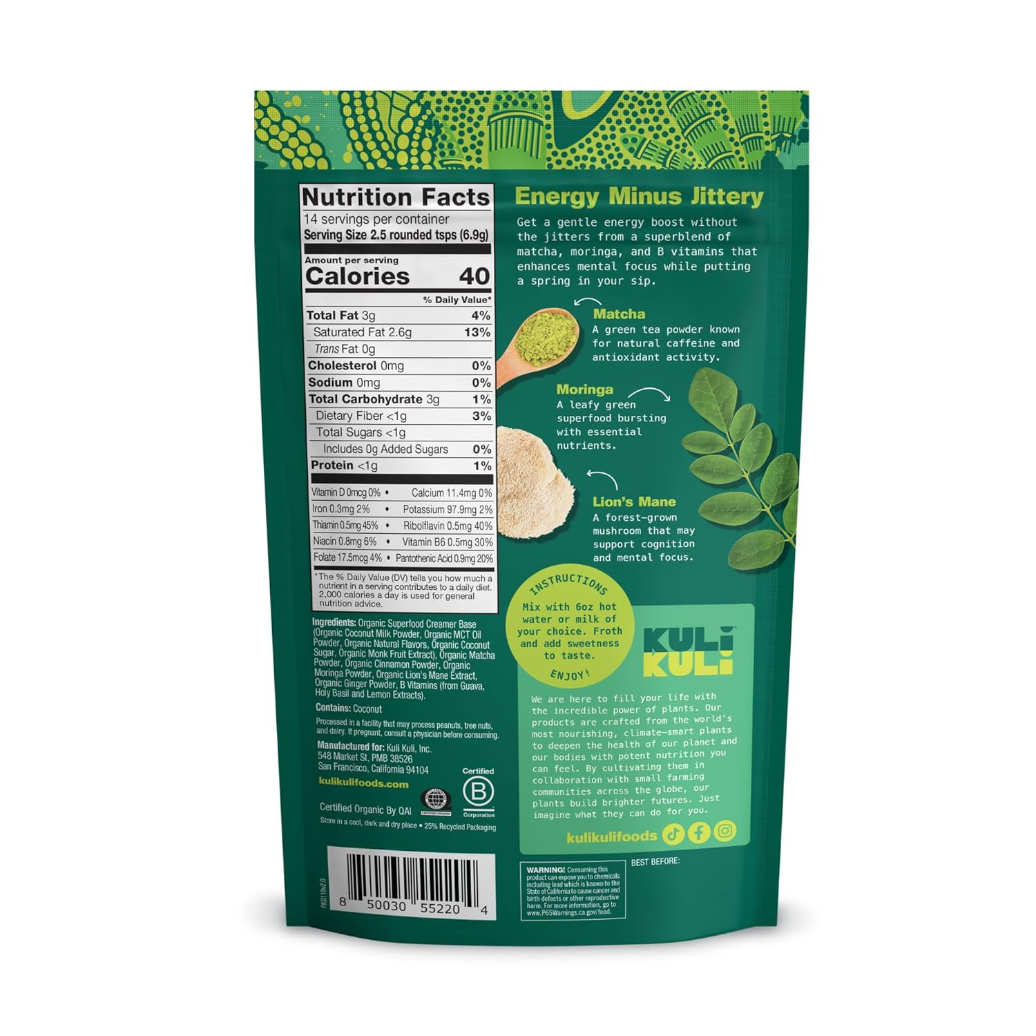 Matcha Moringa Organic Superfood Latte – Matcha Green Tea Powder for Natural Caf