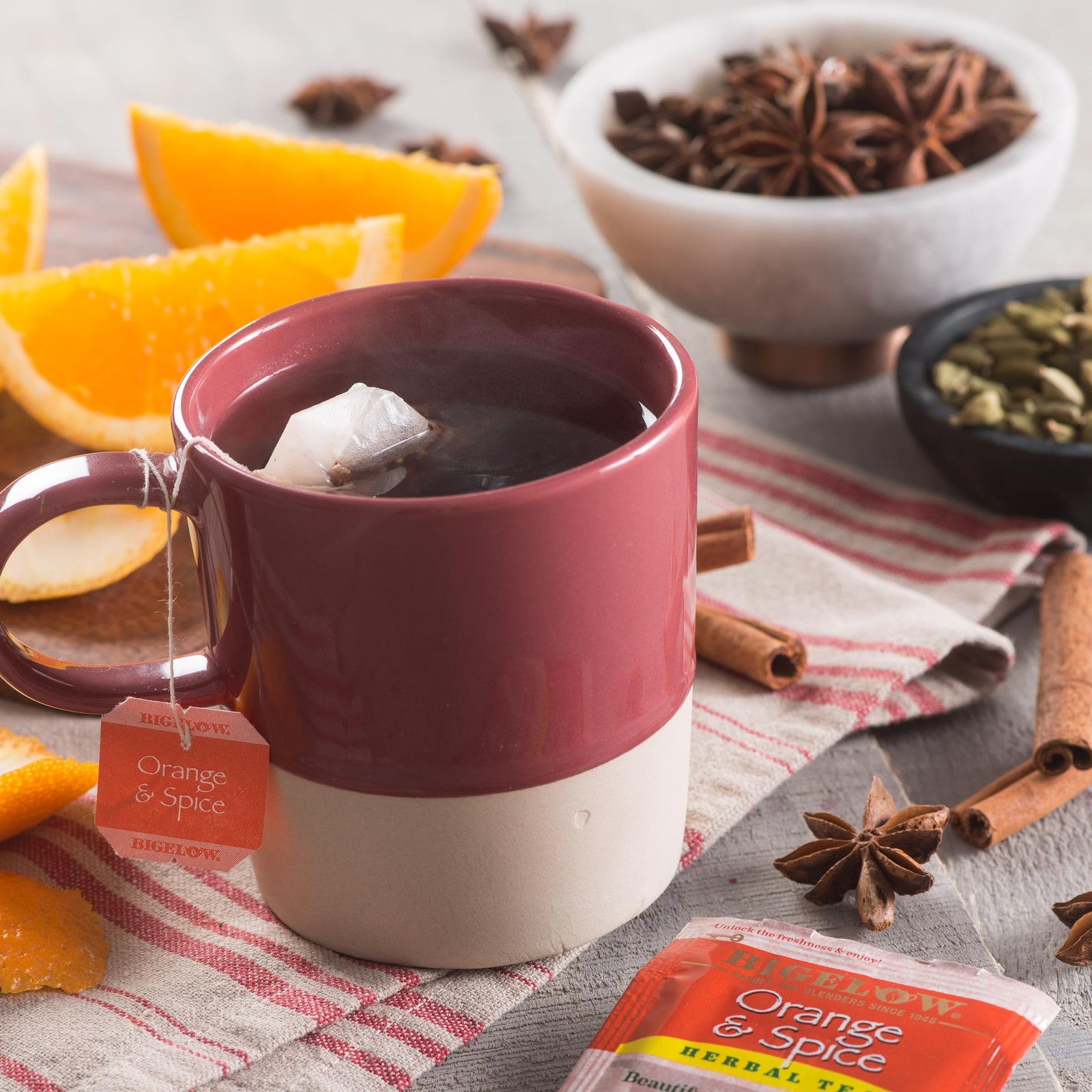 Bigelow Orange Spice Herbal Tea 20 Count All Natural Individually Wrapped Bags