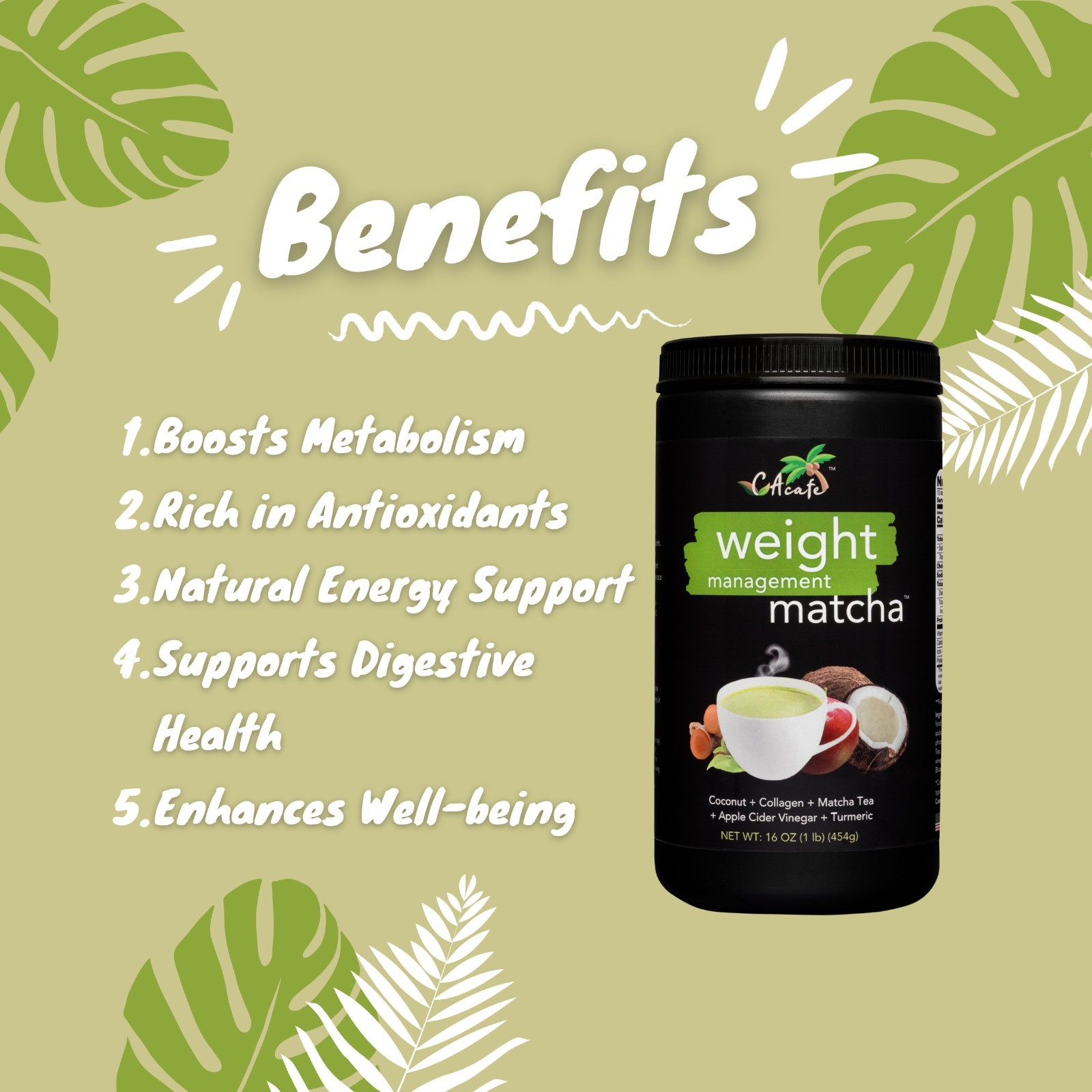 CAcafe Weight Management Matcha- With ACV, Turmeric, Collagen 16OZ