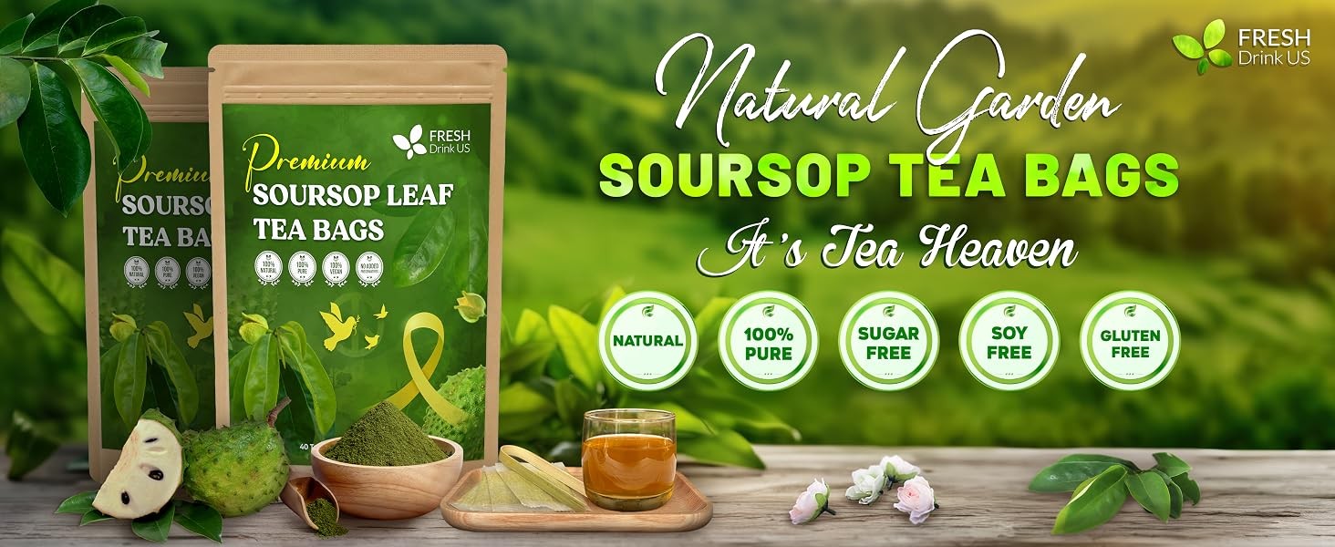 FreshDrinkUS, 15 Premium Soursop Graviola Leaf Tea Bags, 100% Natural and Pure