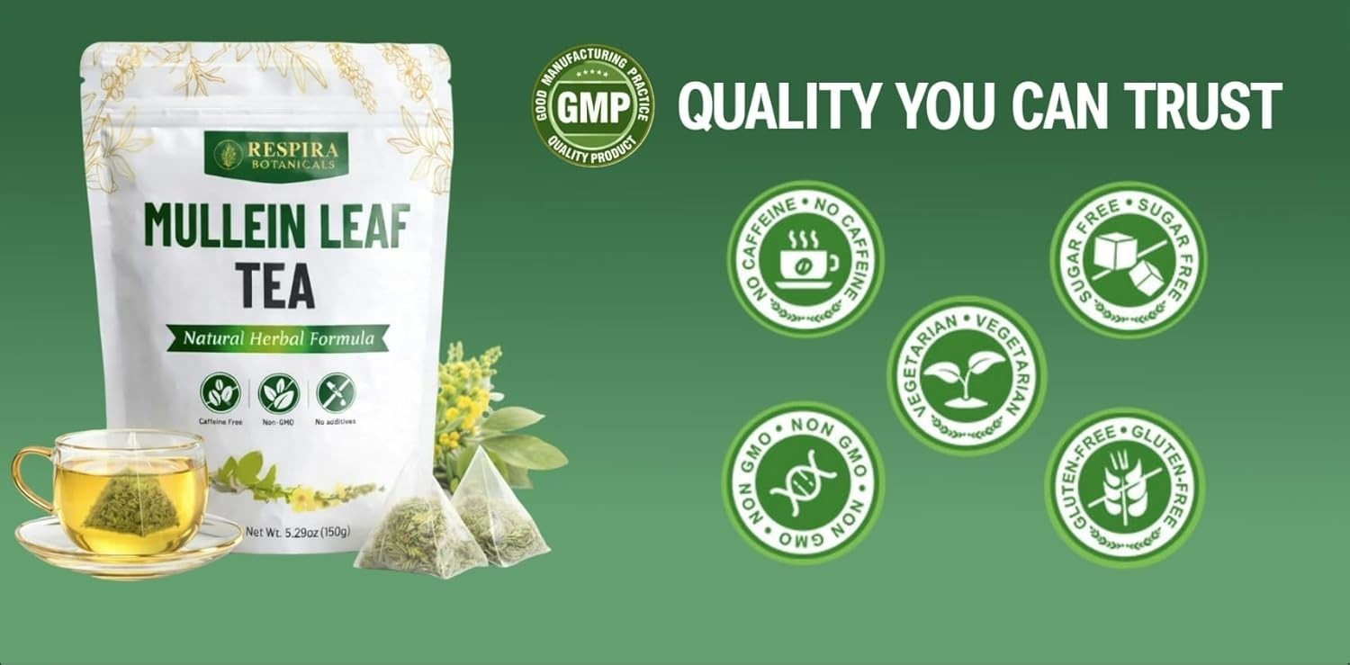 Respira Botanicals – Mullein Leaf Tea Bags for Lungs Cleanse and Respiratory Sup