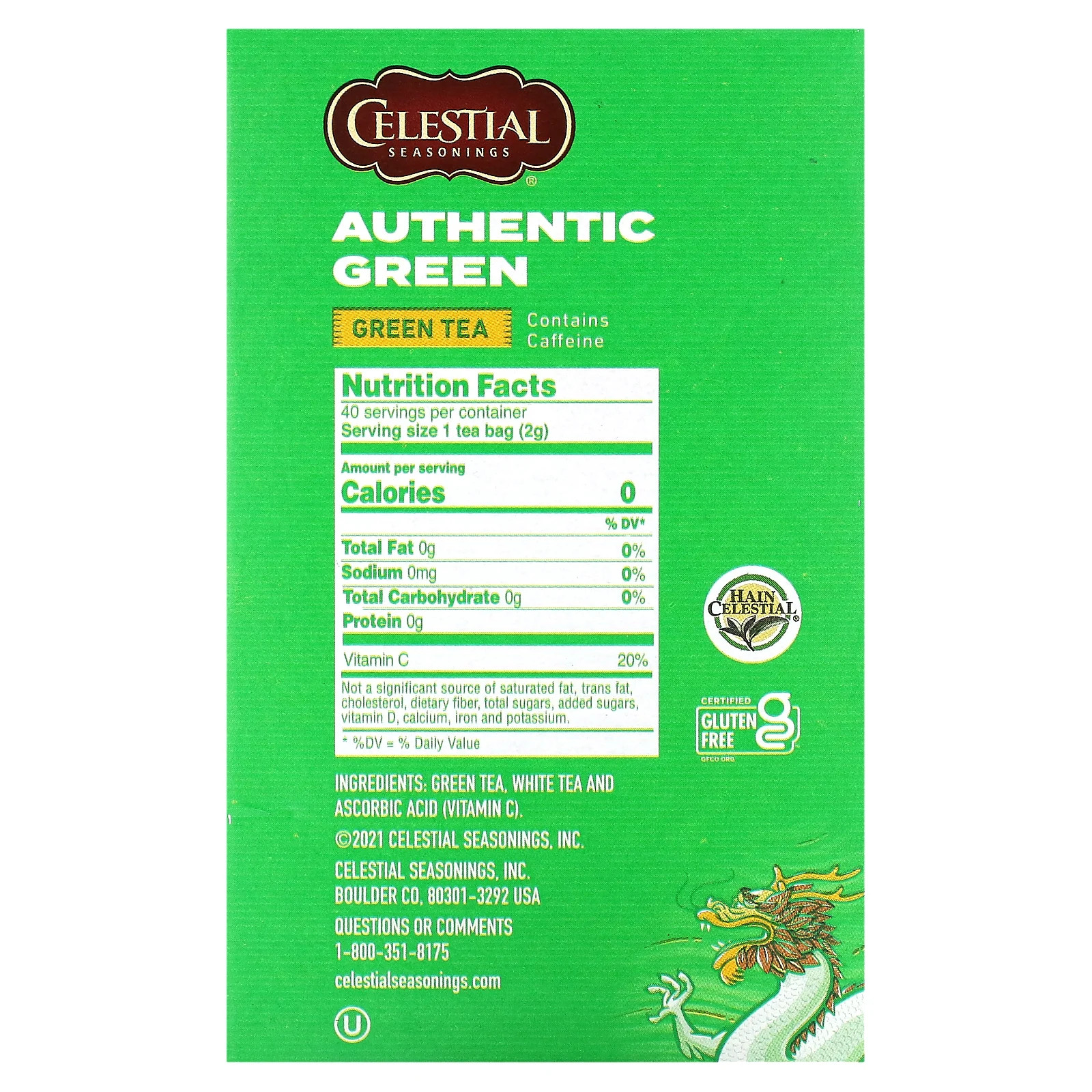 Authentic Green Tea, 40 Tea Bags, 2.9 oz (82 g)