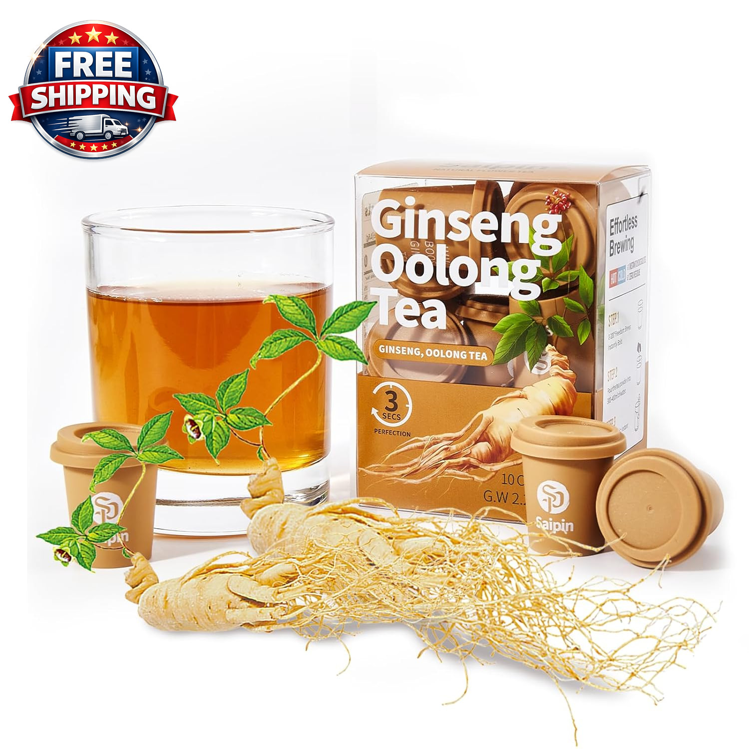 Organic Ginseng Tea – 10 Pack of Pure Ginseng Powder, No Additives