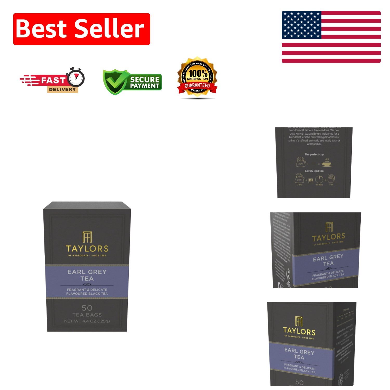 50 Count Earl Grey Black Tea Bags, Perfectly Caffeinated, Allergen-Free, Natural