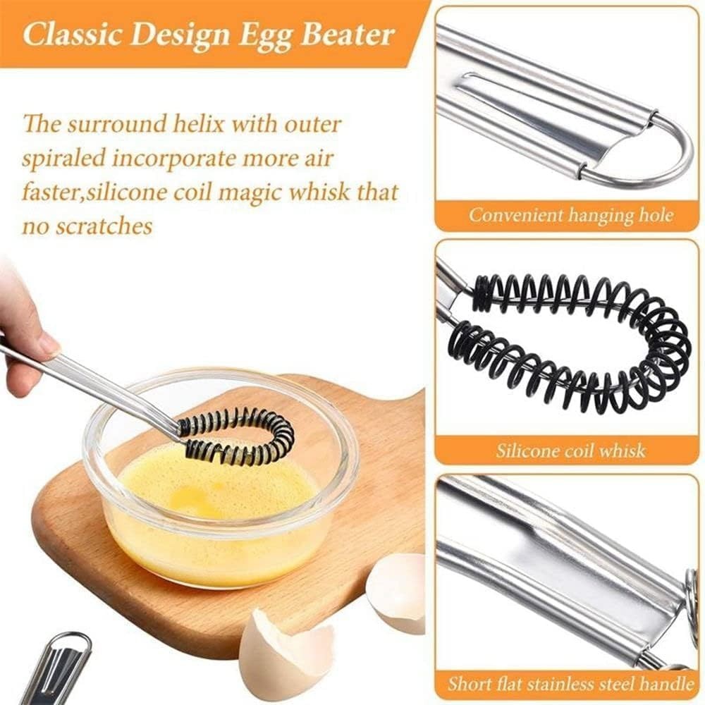 Silver Stainless Egg Beater Steel Mini Spring Coil Whisk Handheld 1,