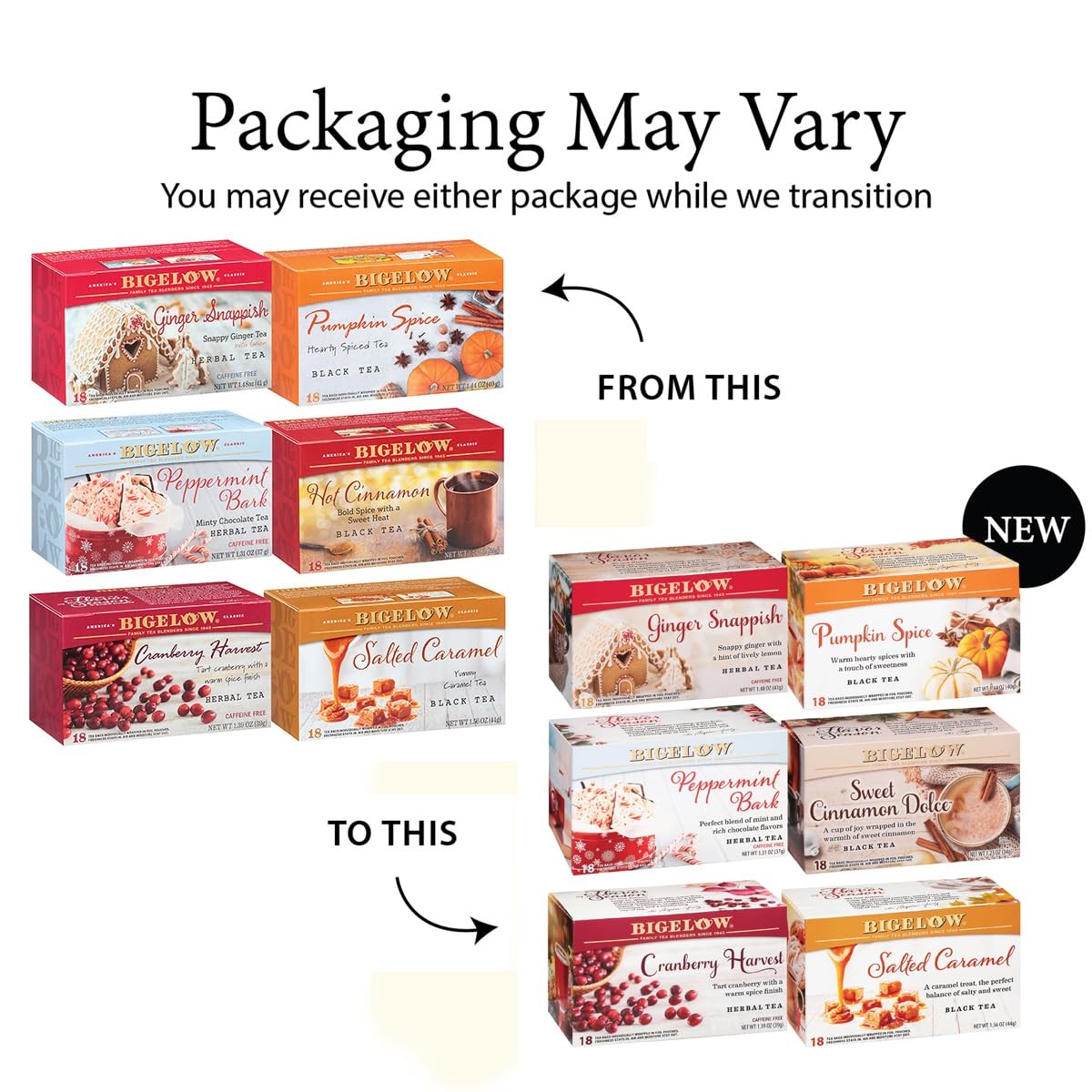 Seasonal Tea Variety Pack – 6 Flavors, Caffeinated & Caffeine-Free, 108 Bags
