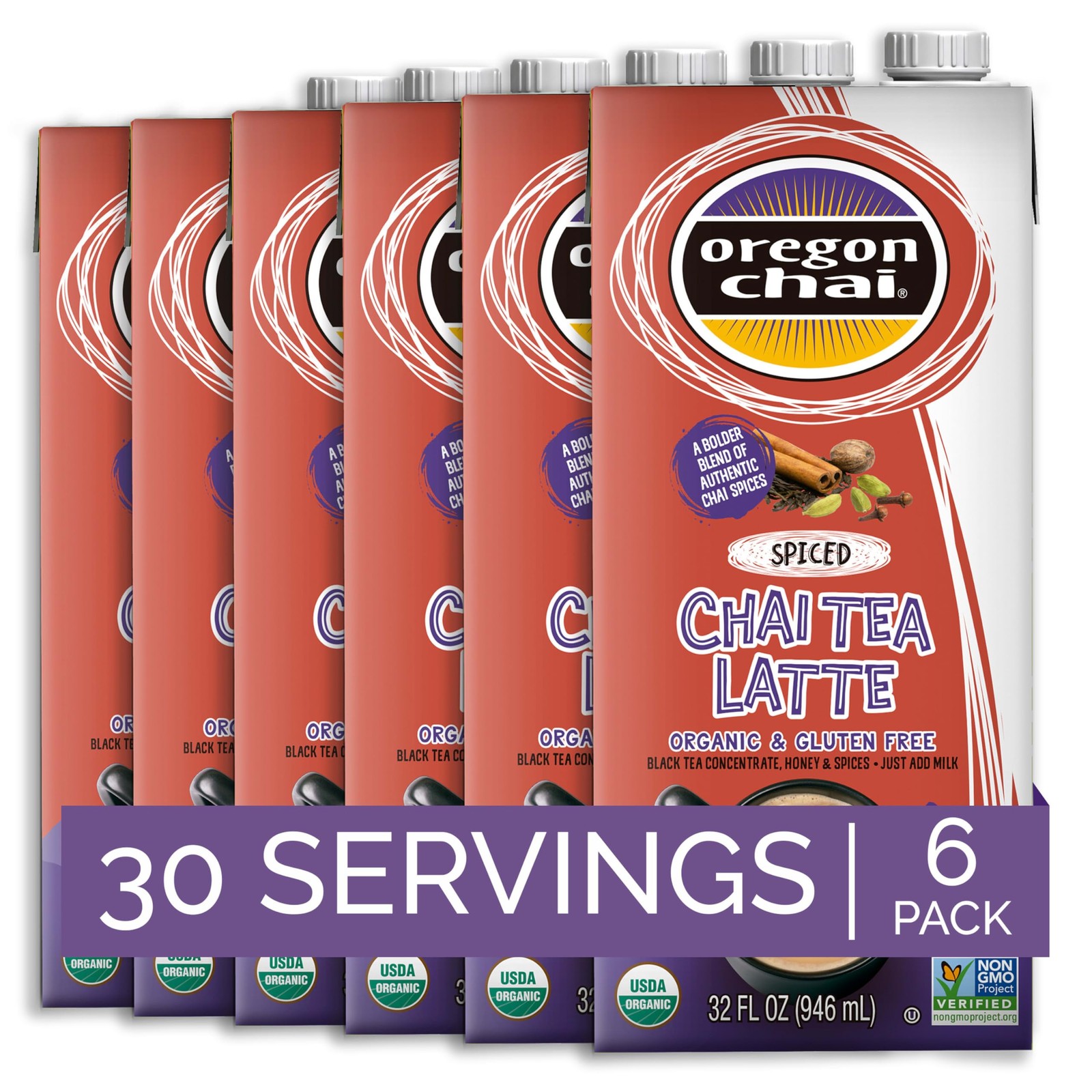 Oregon Chai Organic Spiced Chai Concentrate 32 Fluid Ounce Pack of 6