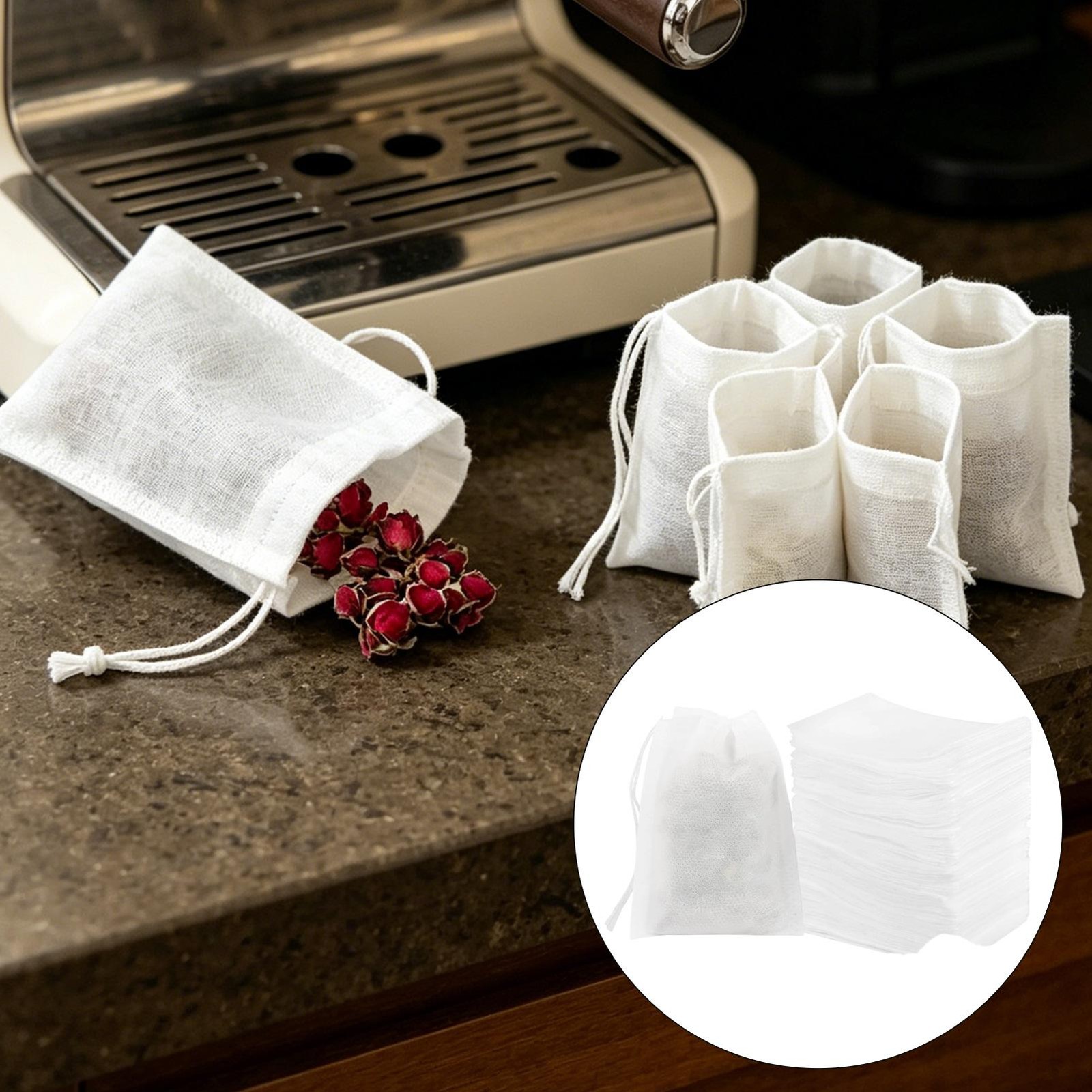 200 Disposable White Non-Woven EMPTY Tea Bags Drawstring Filter Bags For Spices