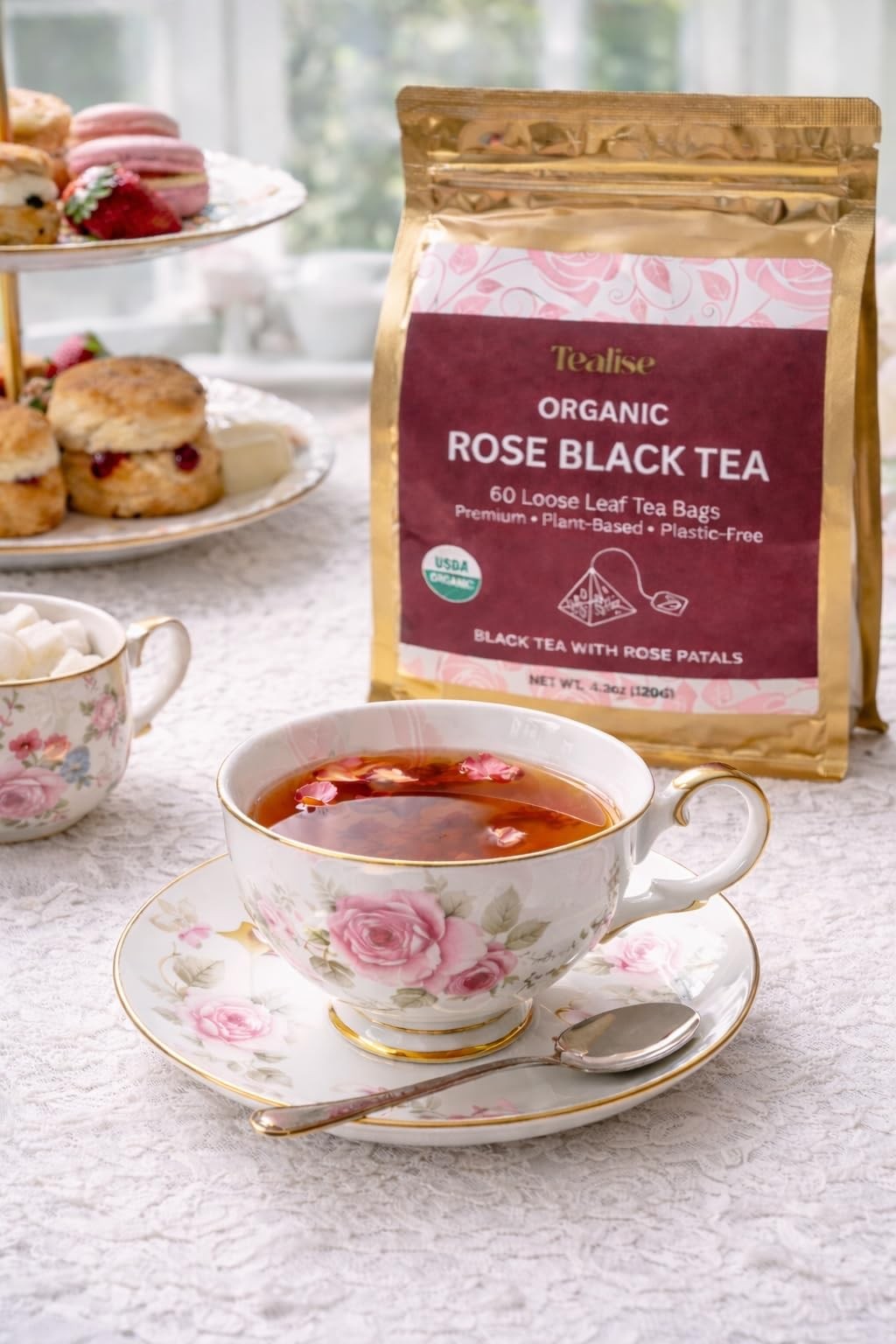 Organic Rose Black Whole Leaf Pyramid Tea Bags – Organic, Plant-Based & Plast…
