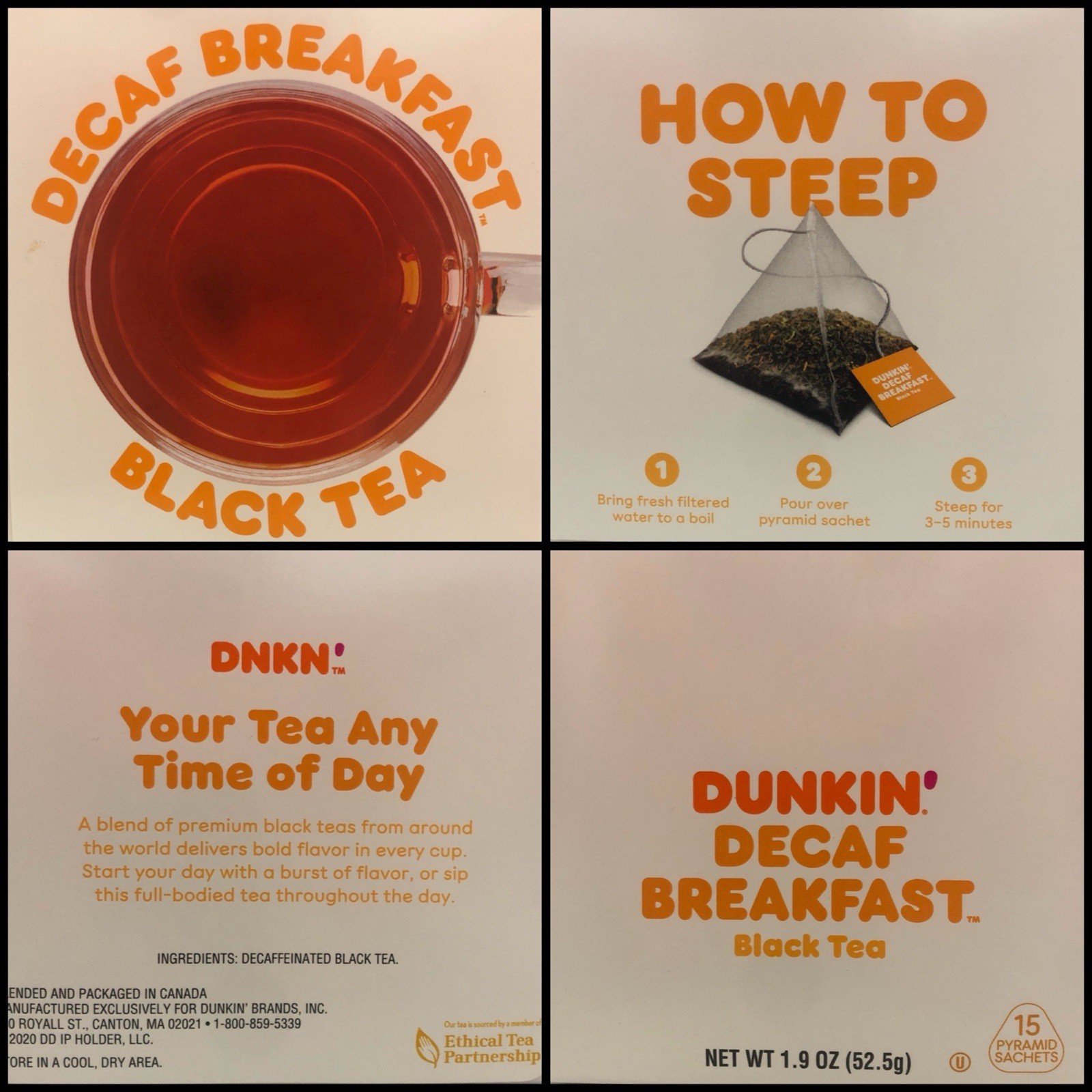 Dunkin Decaf Breakfast Black Tea Total 90 tea bag Decaffeinated 6 Individual Box