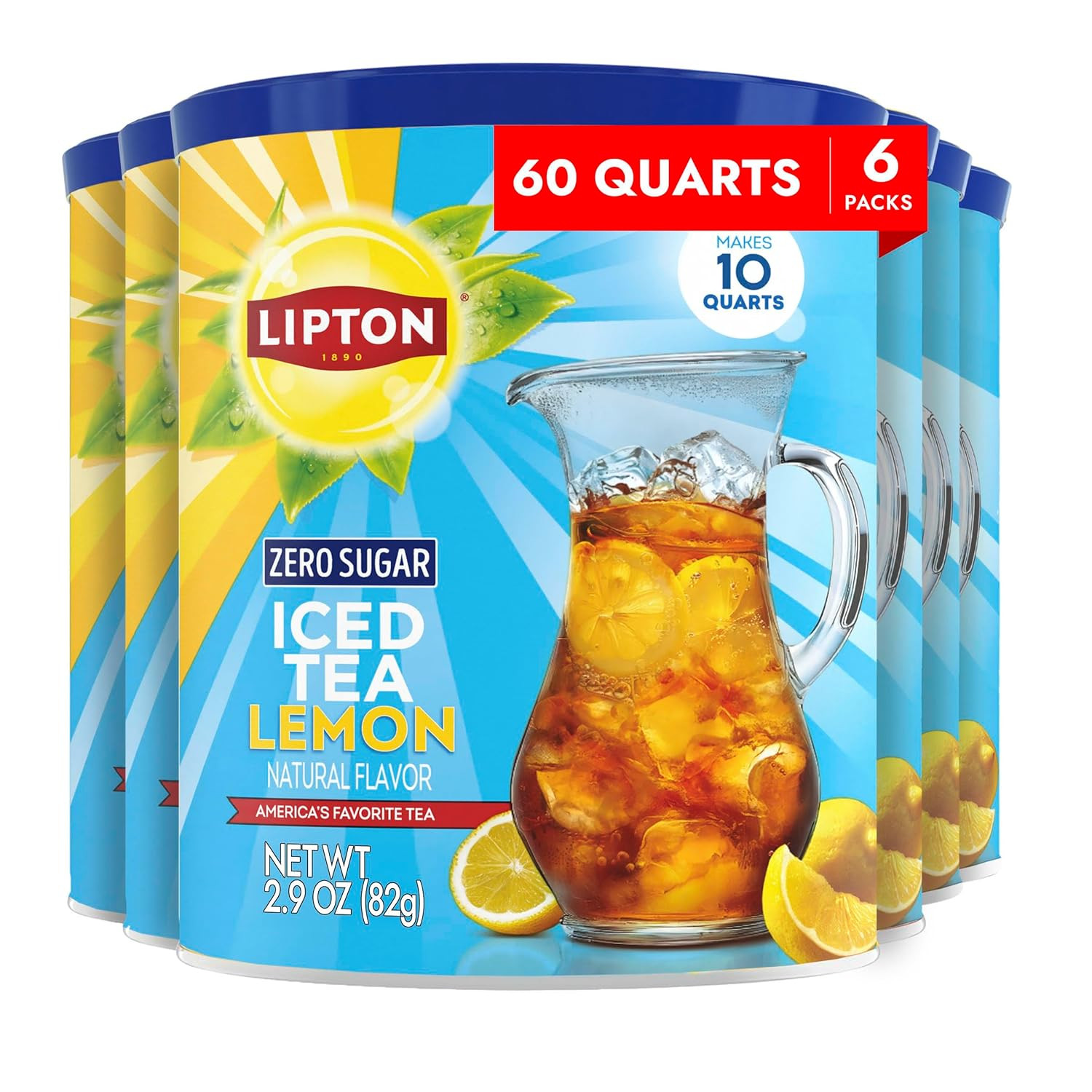 Zero Sugar Iced Tea Mix Lemon Flavor Black Iced Tea, Makes 10 Quarts (Pack of 6)