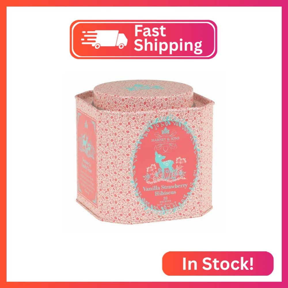 Harney & Sons Organic Vanilla Strawberry Hibiscus Tea | 30ct sachet tin