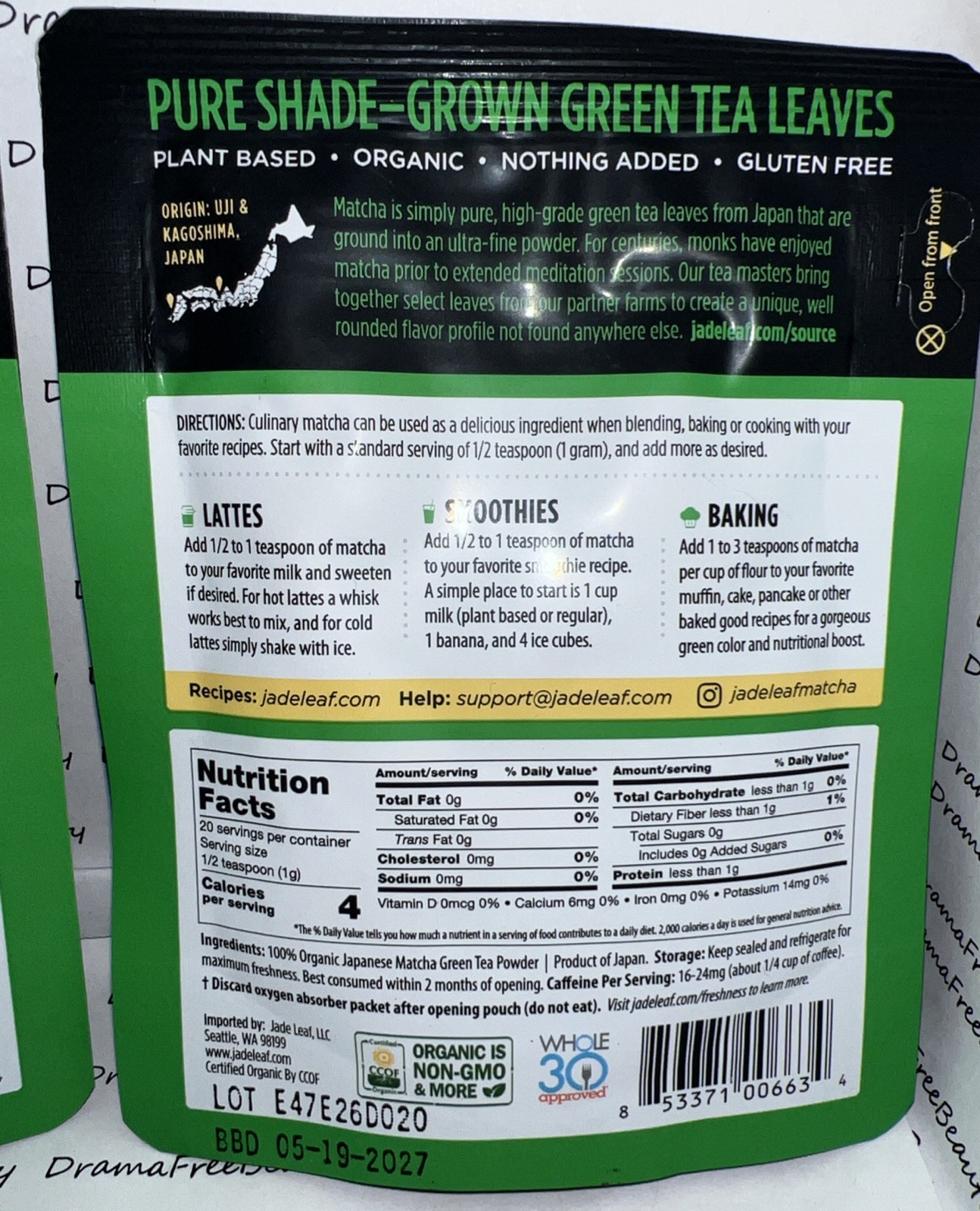 Jade Leaf Organic Japanese Culinary Matcha, Pure Powdered Green Tea, 2 X .71 oz.
