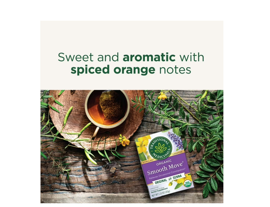 3 PACK Traditional Medicinals Tea, Organic Smooth Move Peppermint, Senna, 16Bags