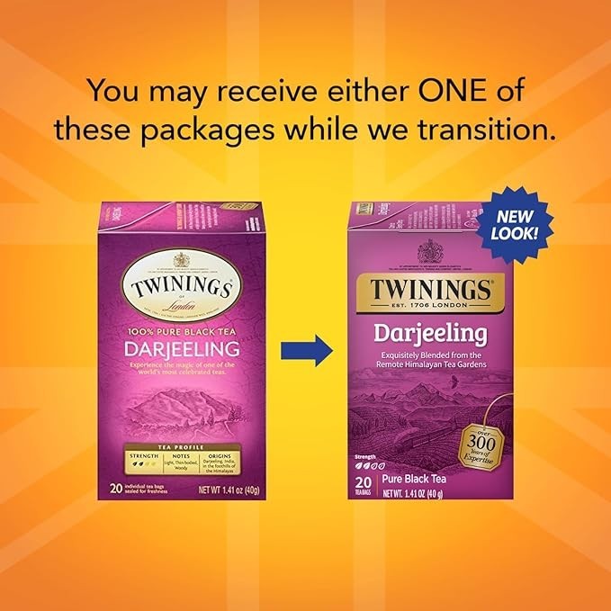 Twinings Darjeeling Black Tea Bags, Caffeinated, 20 Count, EXP: 8/13/27