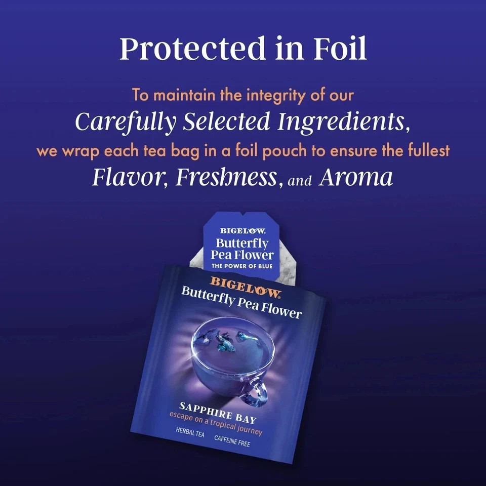 Bigelow Butterfly Pea Flower Sapphire Bay, Herbal Tea, Tea Bags, 18 Count