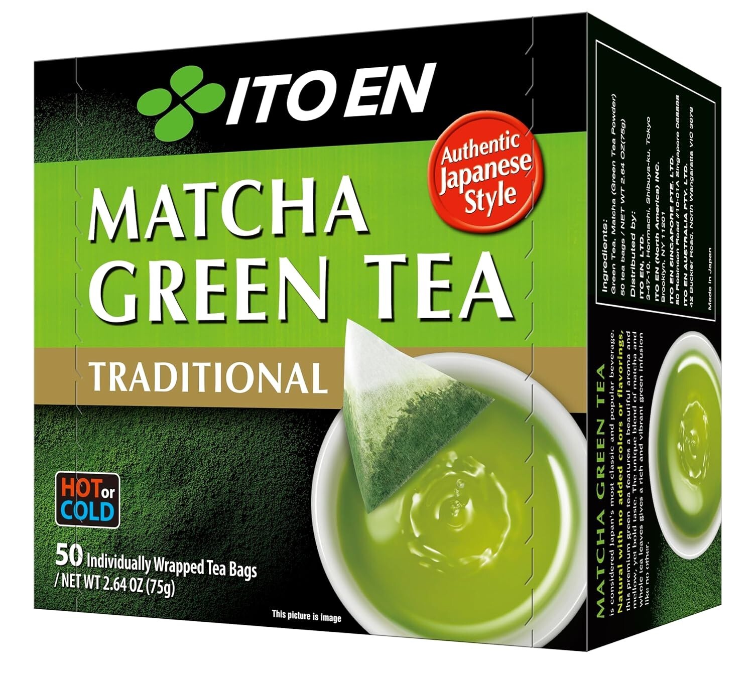 Matcha Green Tea Bags – 50 Count Energizing Zero Calorie Brew for Hot or Iced