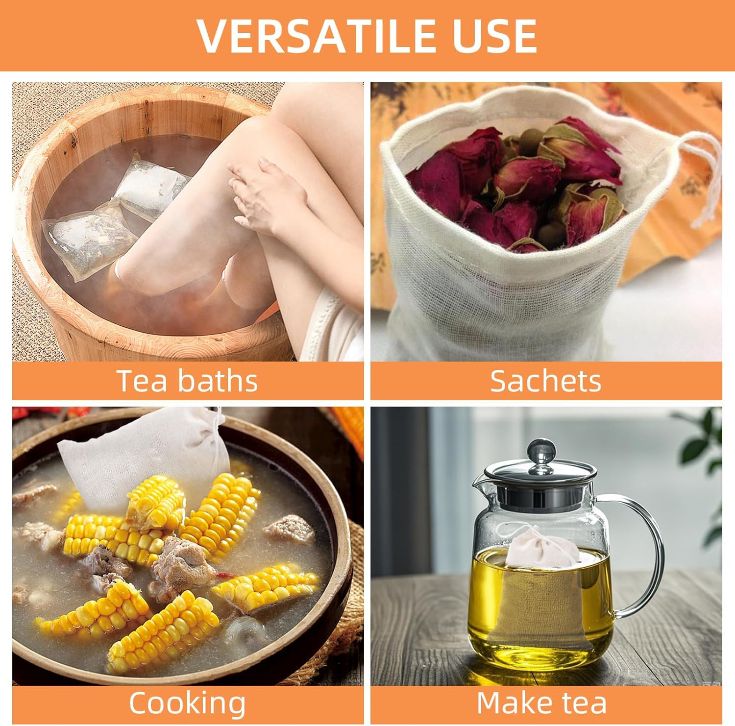 3 X 4 Inch Drawstring Tea Bag Muslin Mesh Tea Bags Reusable Tea Infusers Tea Fil