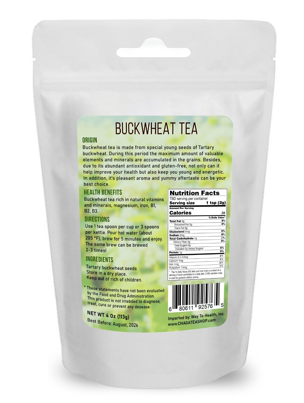 Tartary Buckwheat Tea Premium Grade Roasted Non-GMO, Gluten-Free, Vegan