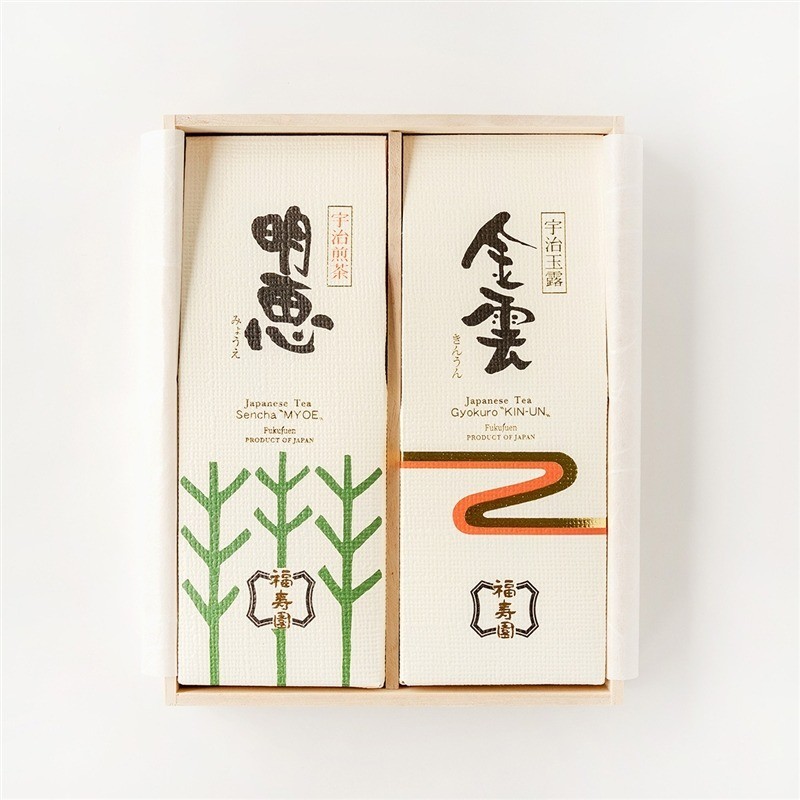 Kyoto Fukujuen W-730 Premium Uji Tea Set – Gyokuro & Sencha (Wooden Box) Gift