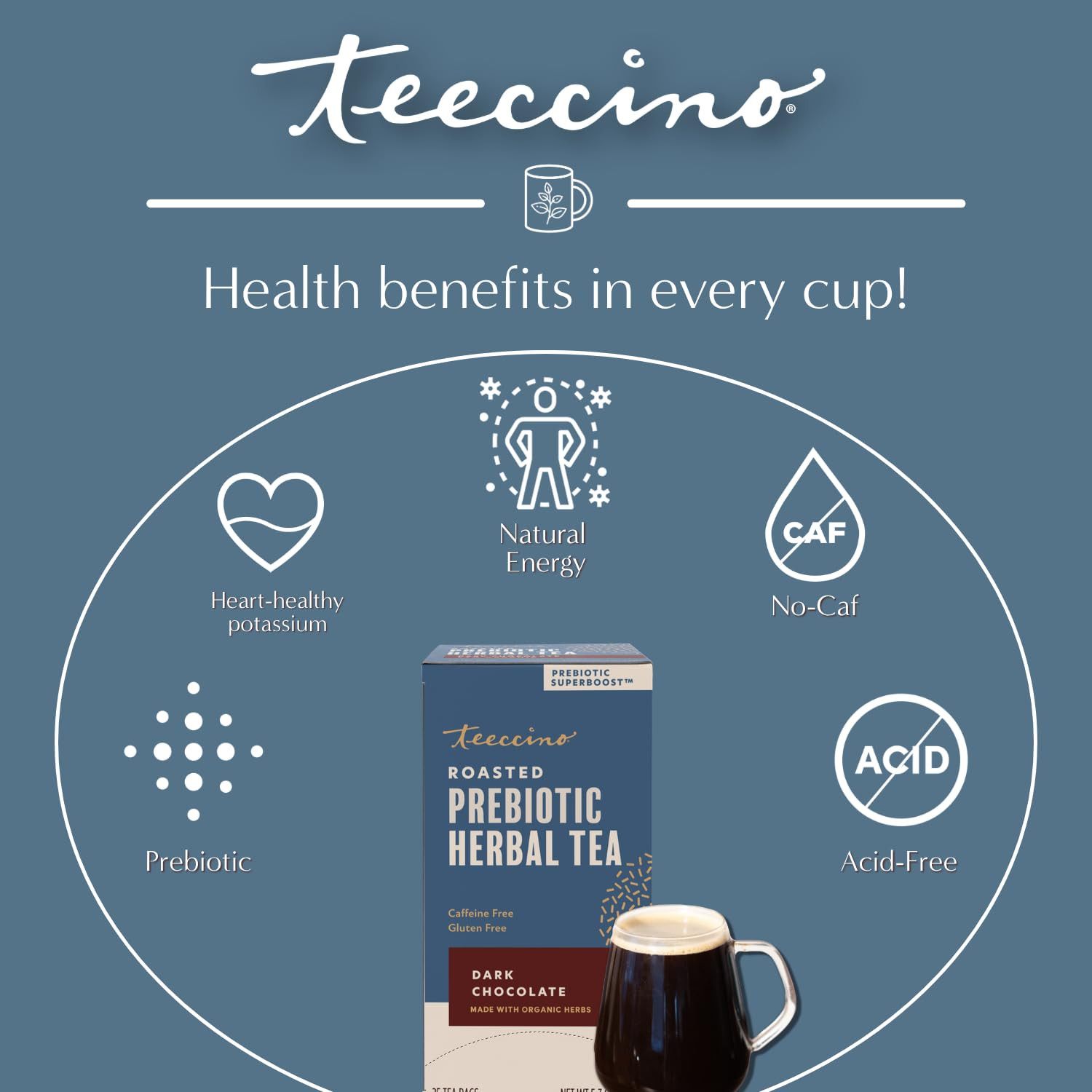 Teeccino Dark Chocolate Prebiotic Superboost™ Herbal Tea – Support Your Probioti